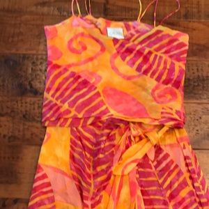 Cache 2-piece skirt and top in beautiful pink orange and yellow crepe ma…